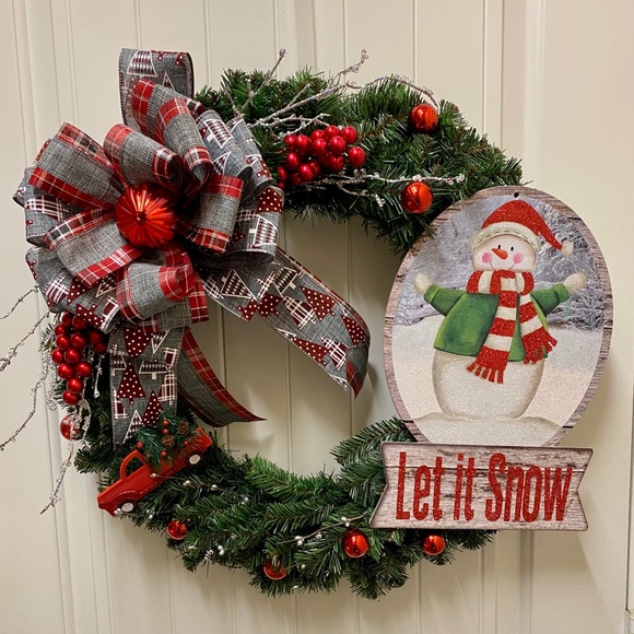 Other - 24’ Gray & Burgundy Ribbon Christmas Wreath (New)